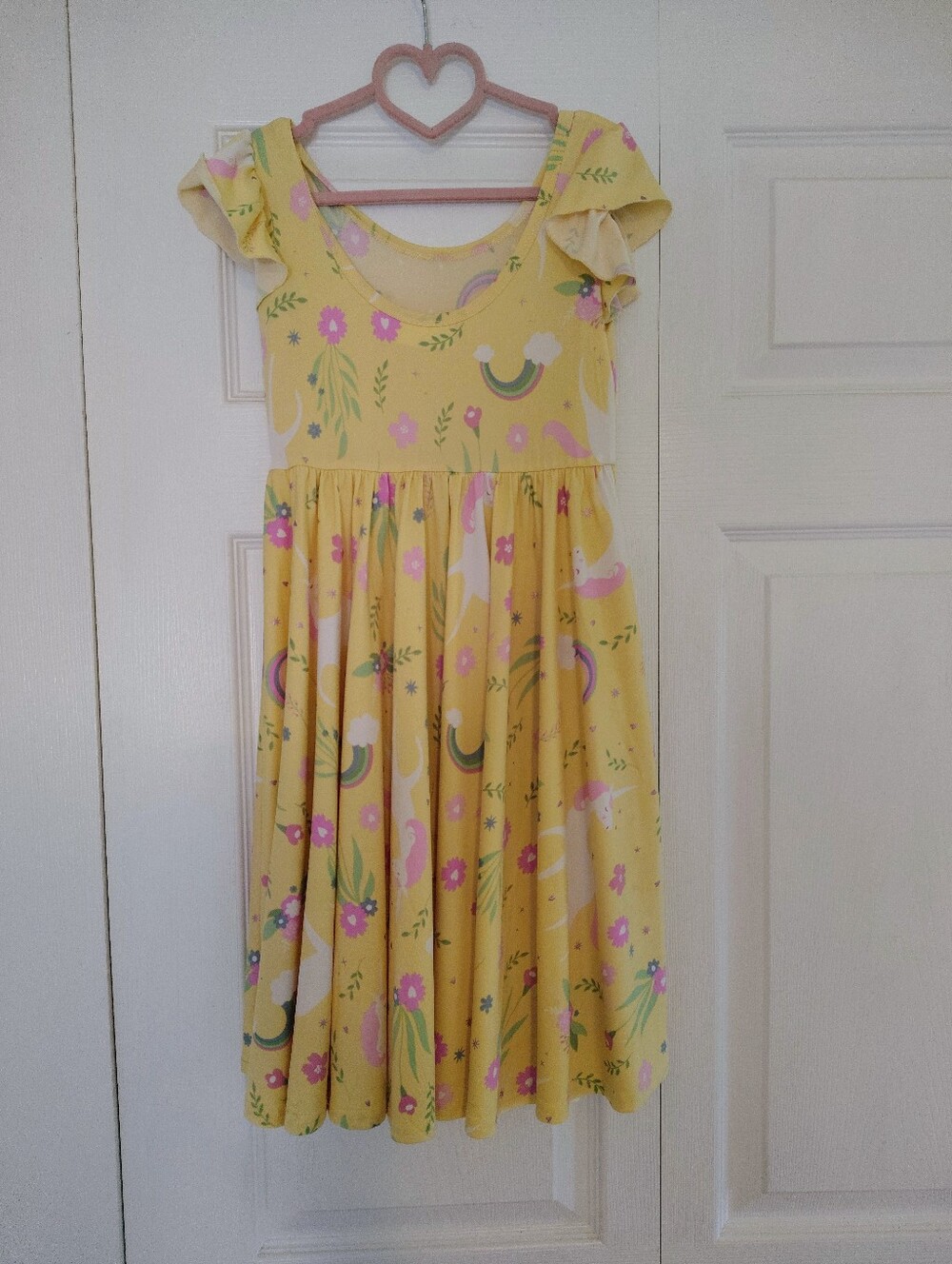 Dot Dot Smile Yellow Unicorn & Rainbow Flutter-Sleeve Dress - Picture 3 of 3